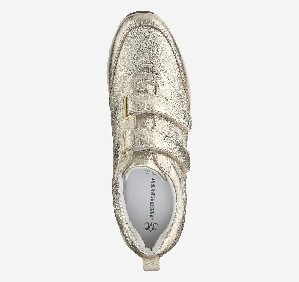 Johnston & Murphy Gracie Double-Strap Sneaker Gold Italian Metallic Sheepskin/Crinkled Sheepskin