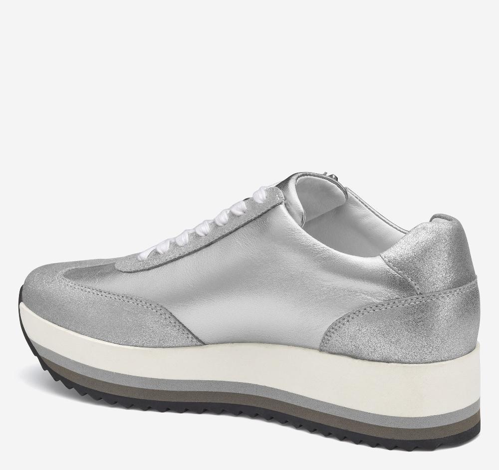 Johnston & Murphy Gracie Side-Zip Lace Up Silver Metallic Suede/Calfskin