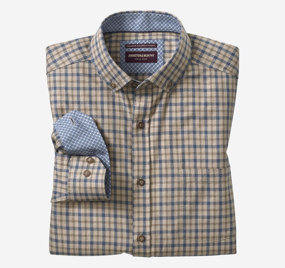 Johnston & Murphy Heathered Woven Shirt Brown Melange Two-Tone Grid