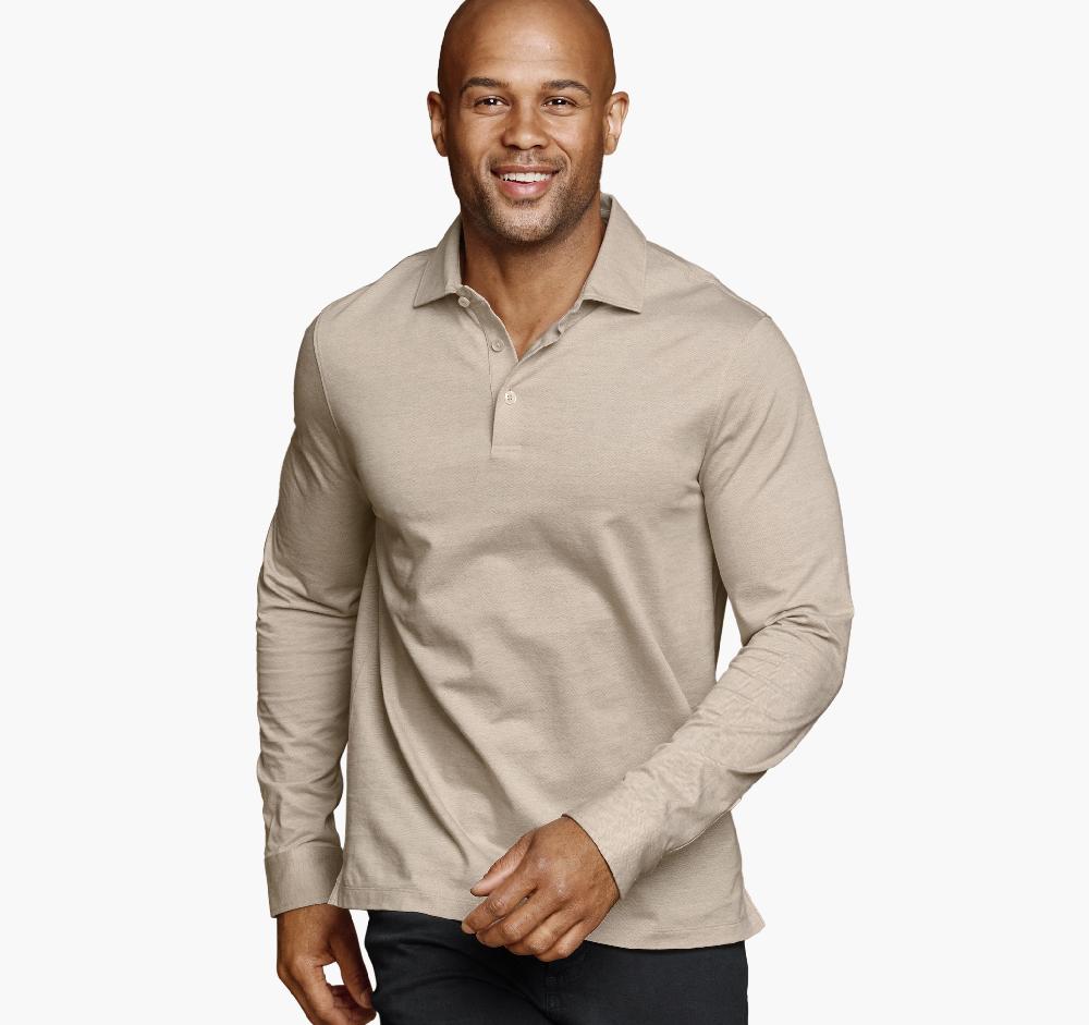 Johnston & Murphy Herringbone Long-Sleeve Polo Oatmeal