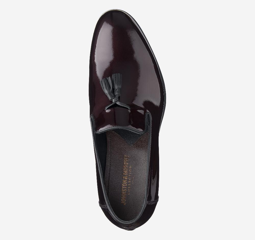 Johnston & Murphy Highland Tassel Slip-On Loafer Burgundy Italian Textured Patent