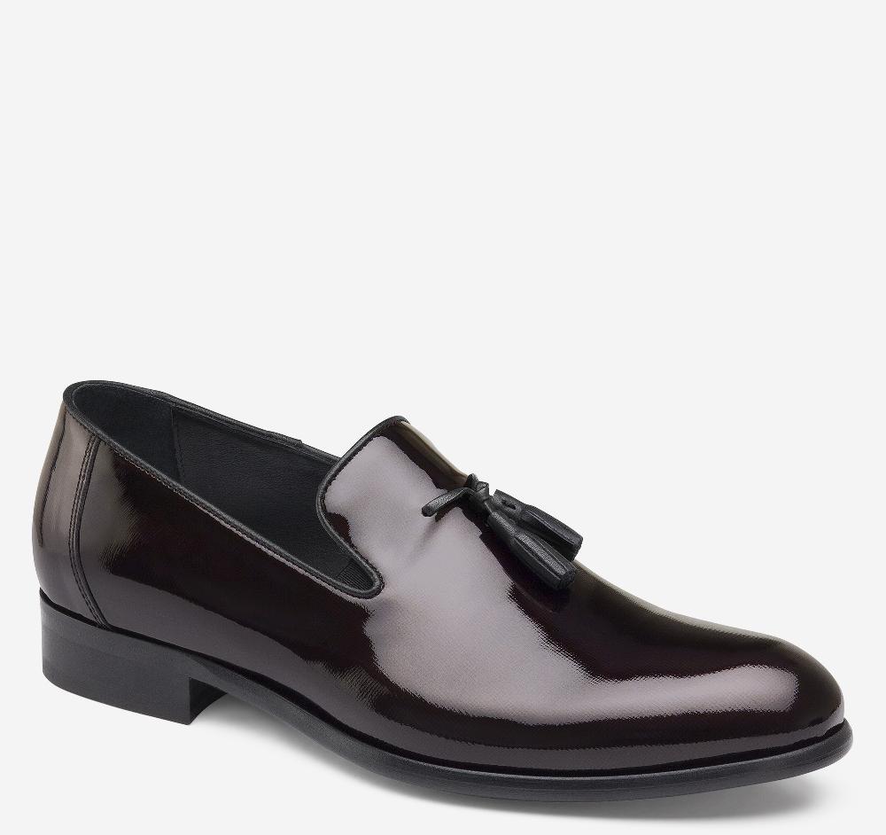 Johnston & Murphy Highland Tassel Slip-On Loafer Burgundy Italian Textured Patent