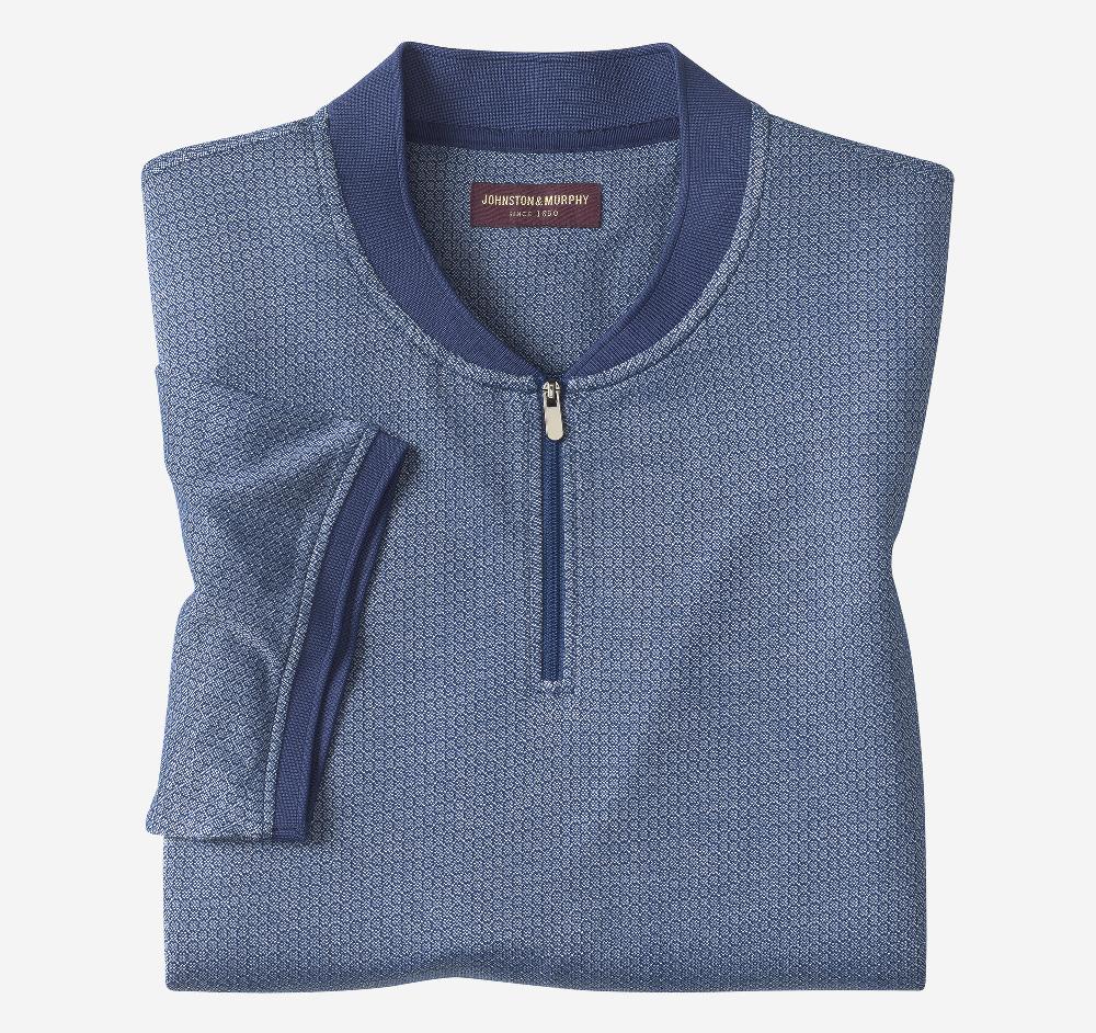 Johnston & Murphy Jacquard Zip Polo Blue/White Hexagon