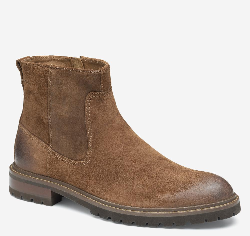 Johnston & Murphy Barrett Zip Boot Brown Waxed Suede