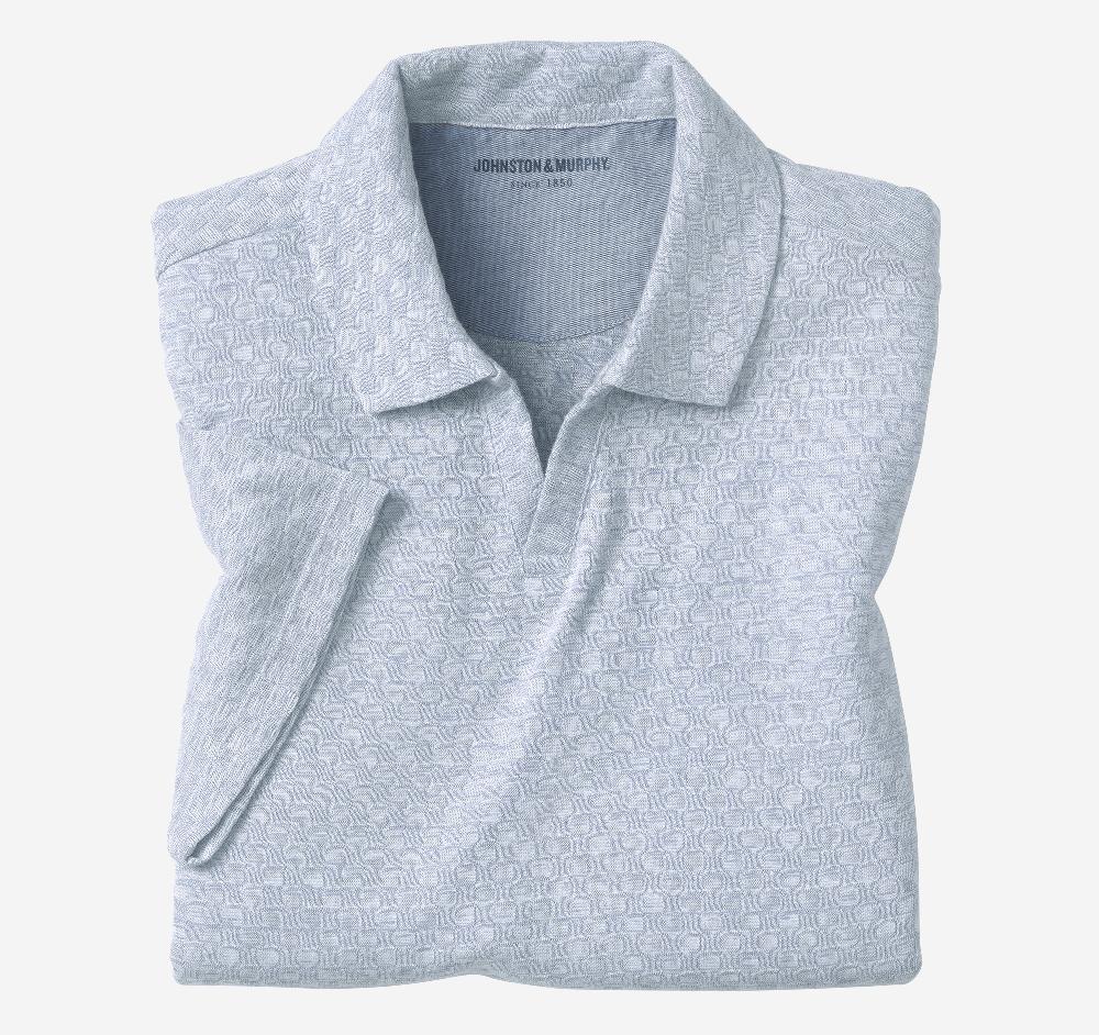 Johnston & Murphy Basketweave V-Neck Polo Light Blue