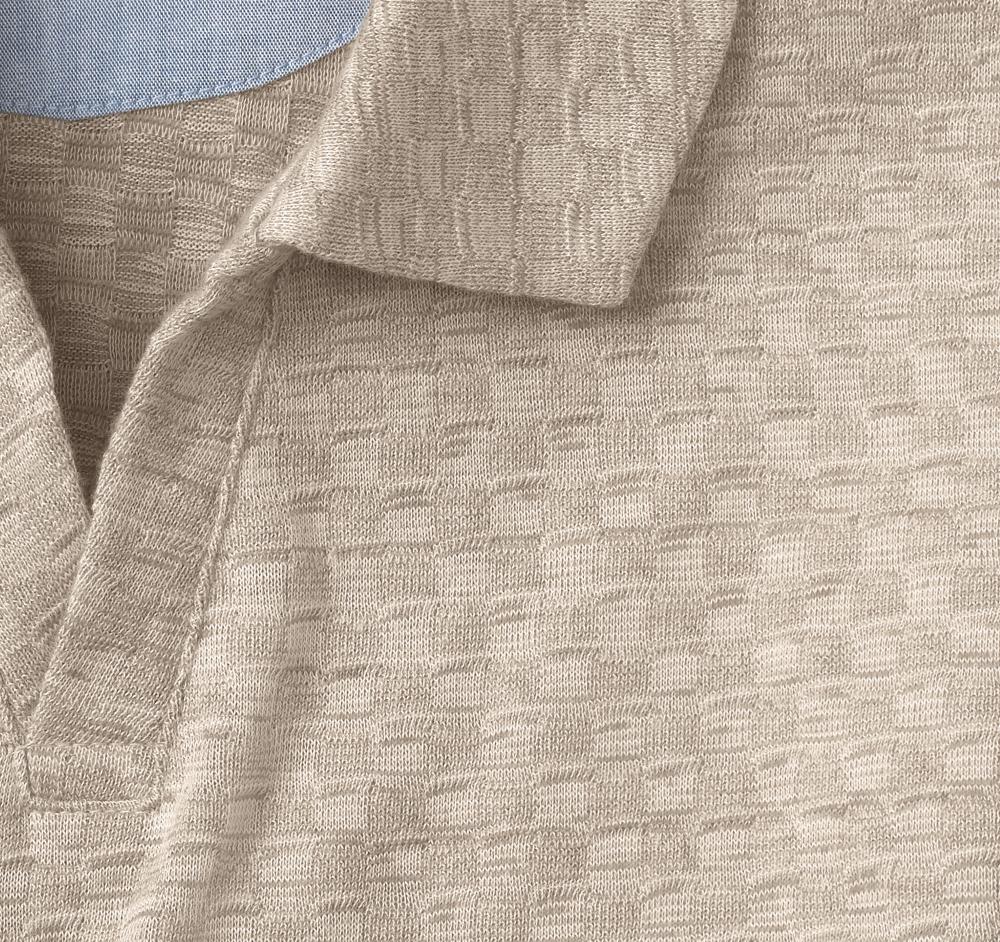 Johnston & Murphy Basketweave V-Neck Polo Tan