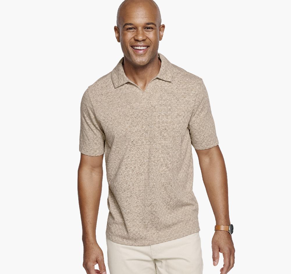 Johnston & Murphy Basketweave V-Neck Polo Tan