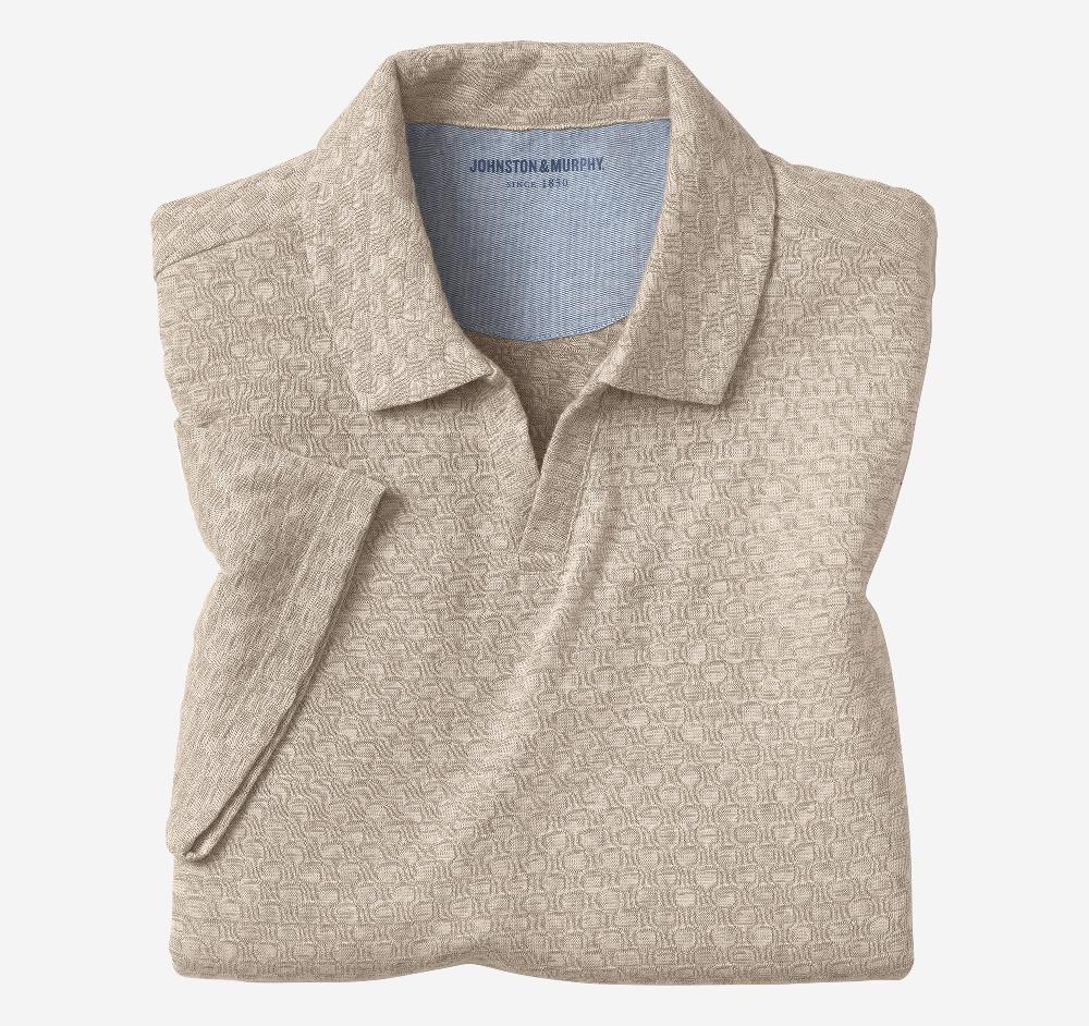 Johnston & Murphy Basketweave V-Neck Polo Tan