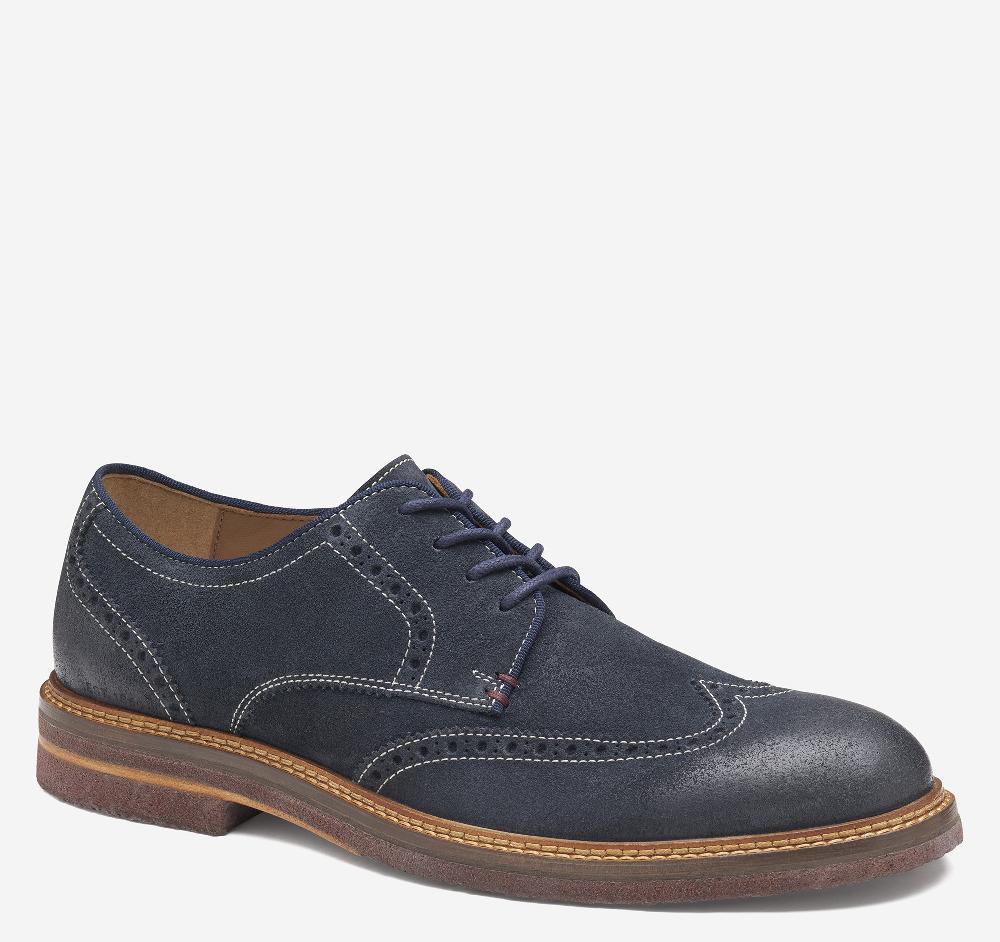 Johnston & Murphy Calder Wingtip Navy Waxed Suede