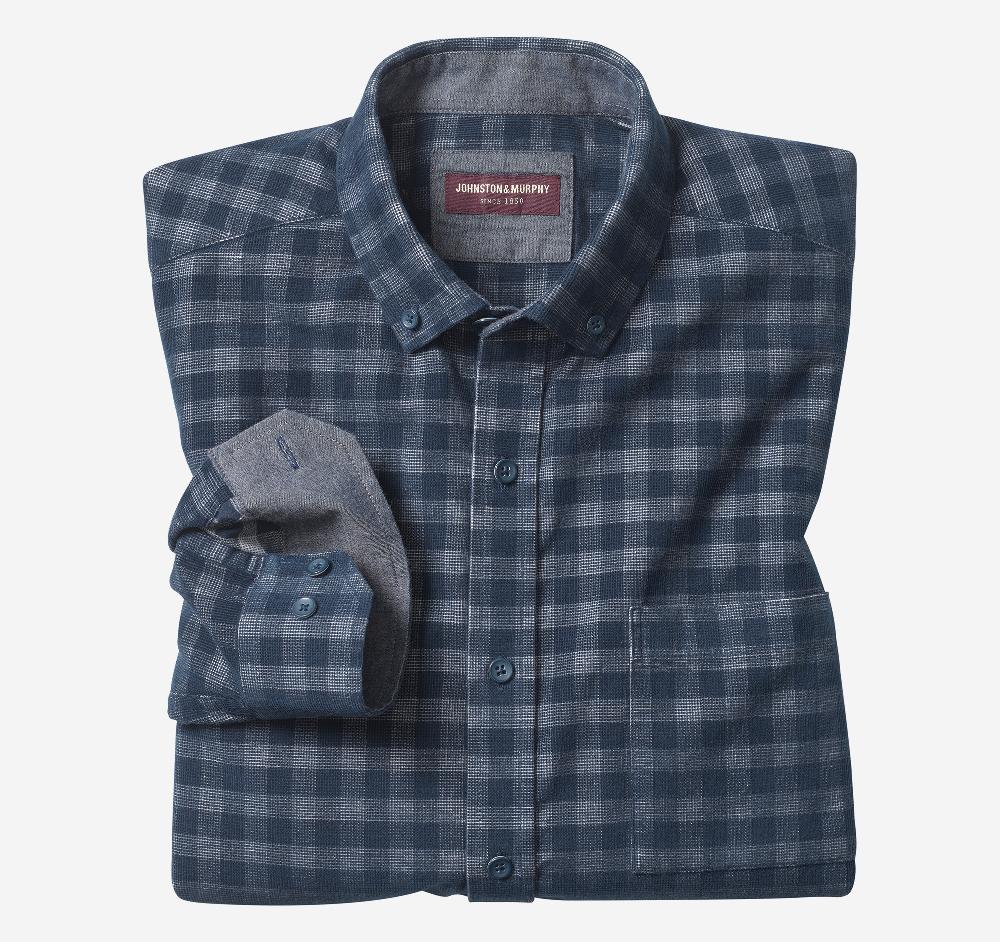 Johnston & Murphy Corduroy Shirt Navy Gingham