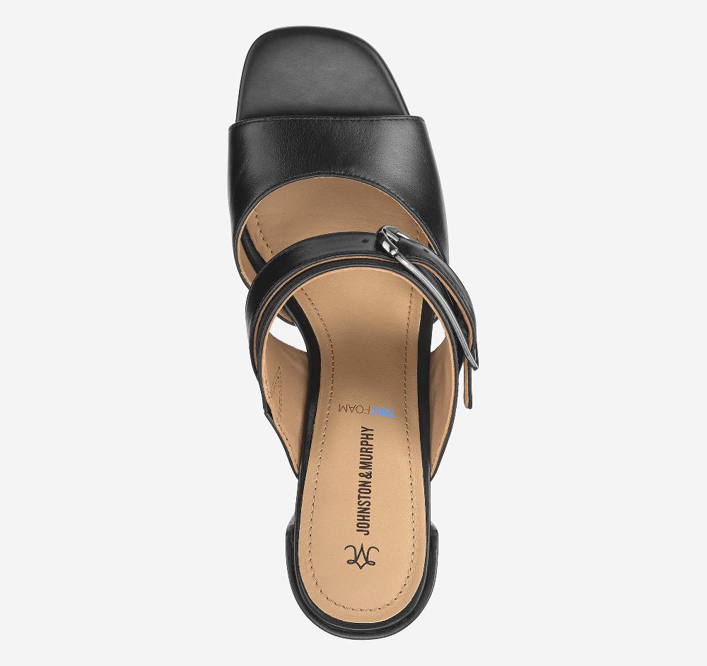 Johnston & Murphy Everly Buckle Slide Black Calfskin