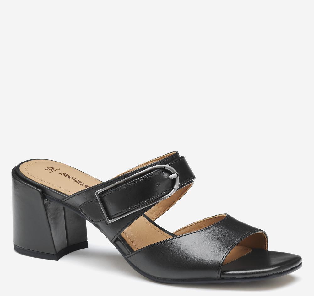 Johnston & Murphy Everly Buckle Slide Black Calfskin