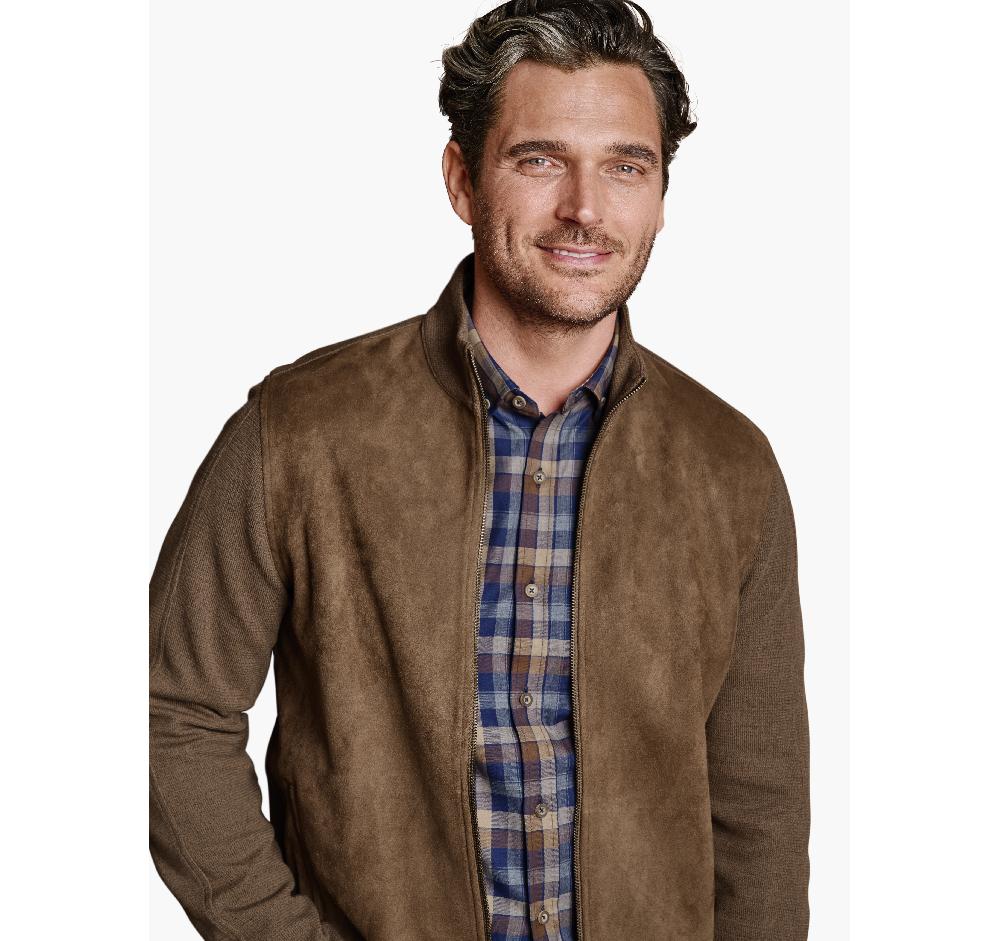 Johnston & Murphy Faux-Suede Full-Zip Camel