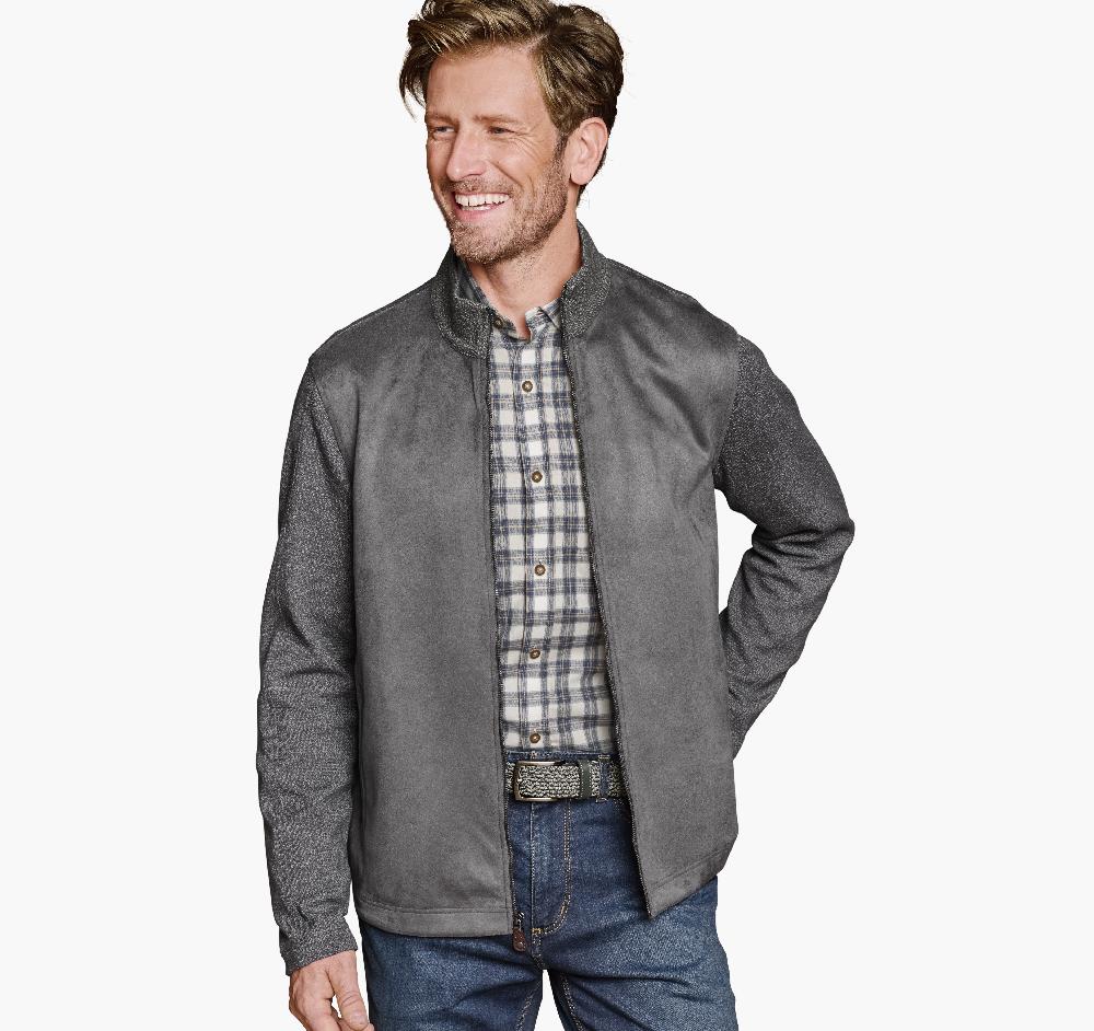 Johnston & Murphy Faux-Suede Full-Zip Gray