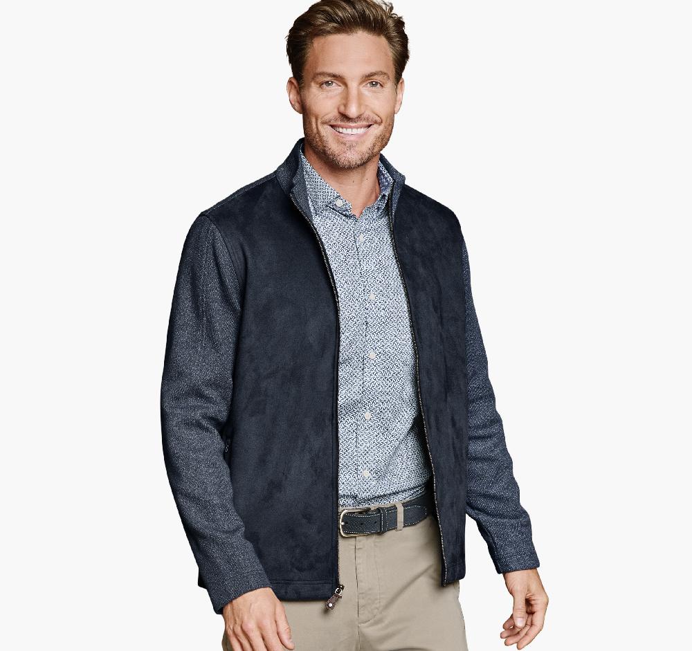 Johnston & Murphy Faux-Suede Full-Zip Navy