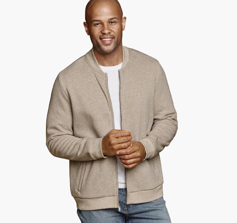 Johnston & Murphy Full-Zip Knit Bomber Oatmeal