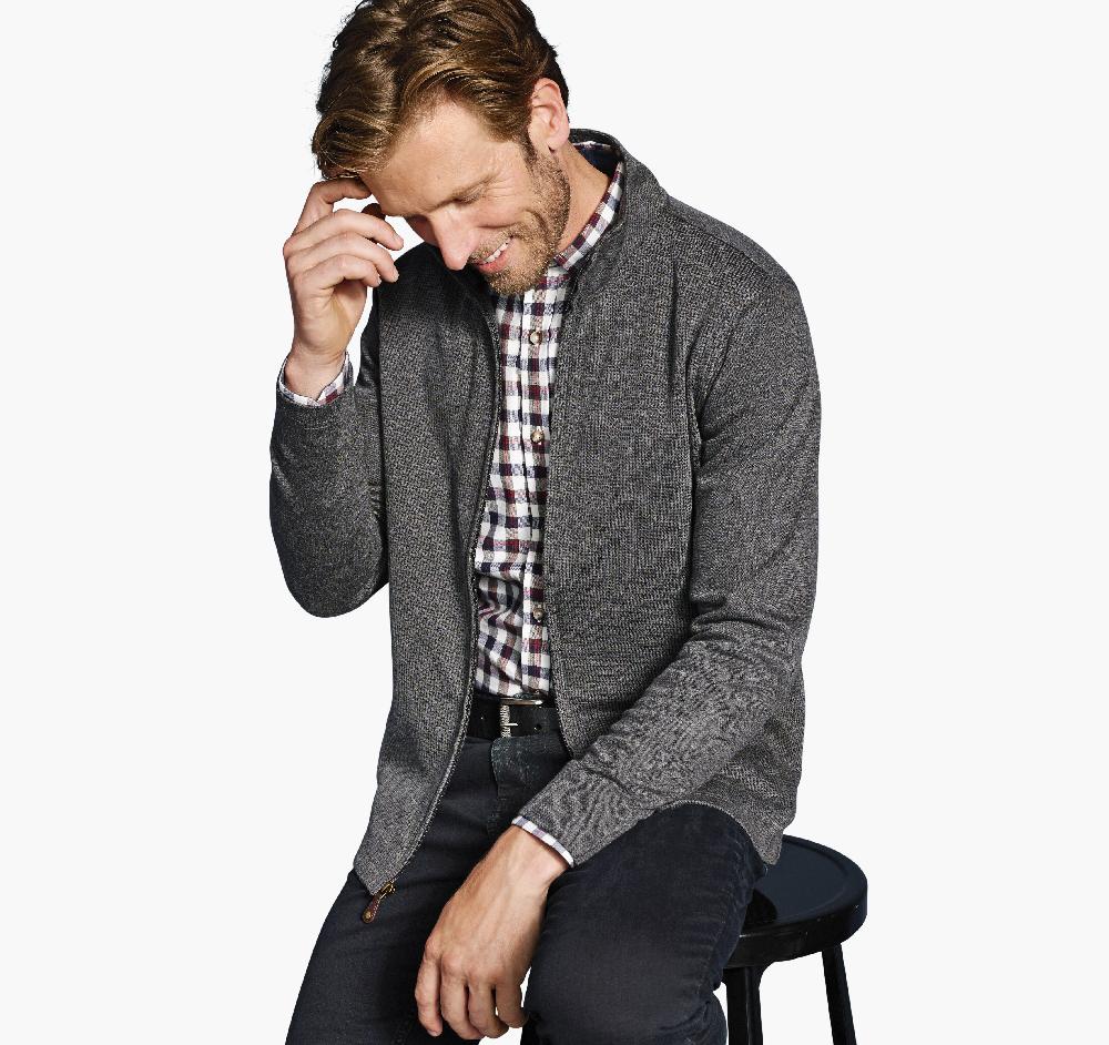 Johnston & Murphy Houndstooth Full Zip Charcoal