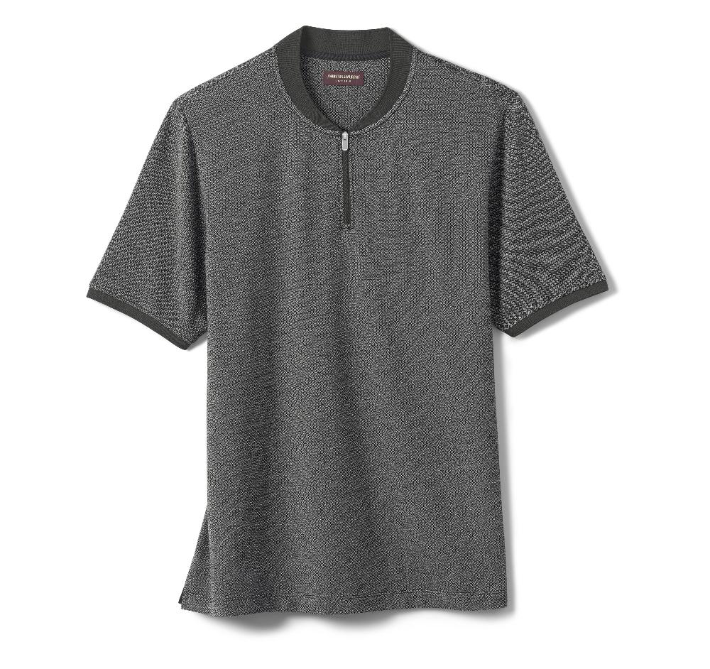Johnston & Murphy Jacquard Zip Polo Black Hexagon