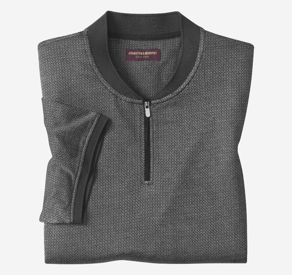 Johnston & Murphy Jacquard Zip Polo Black Hexagon