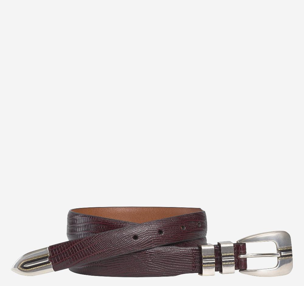 Johnston & Murphy Lizard-Grain Ranger Belt Burgundy