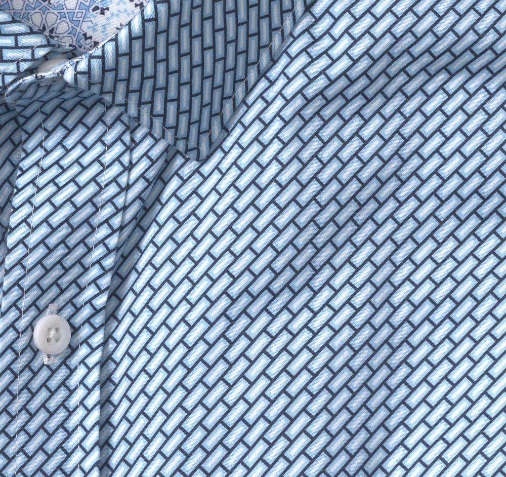 Johnston & Murphy Printed Cotton Shirt Blue Bar