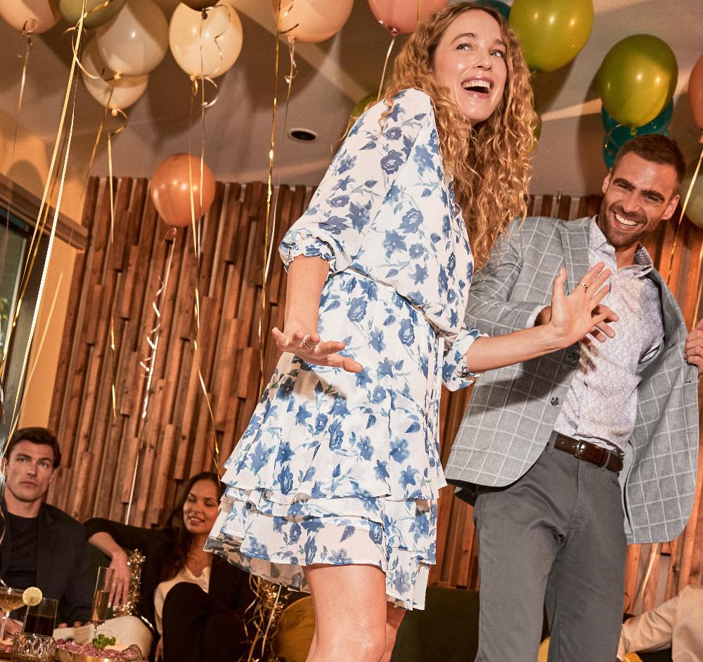 Johnston & Murphy Printed Tiered Dress Blue Floral