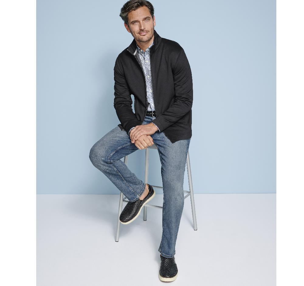 Johnston & Murphy Solid Full-Zip Knit Jacket Black