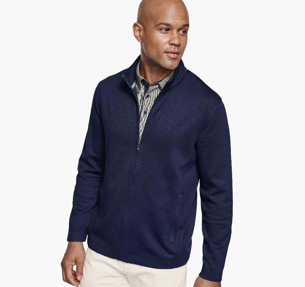Johnston & Murphy Solid Full-Zip Knit Jacket Navy