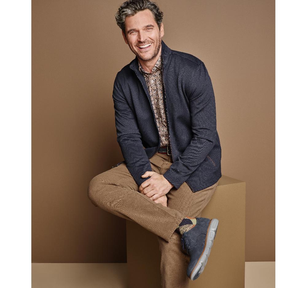 Johnston & Murphy Textured Solid Full Zip Navy