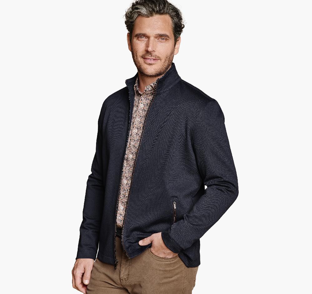 Johnston & Murphy Textured Solid Full Zip Navy
