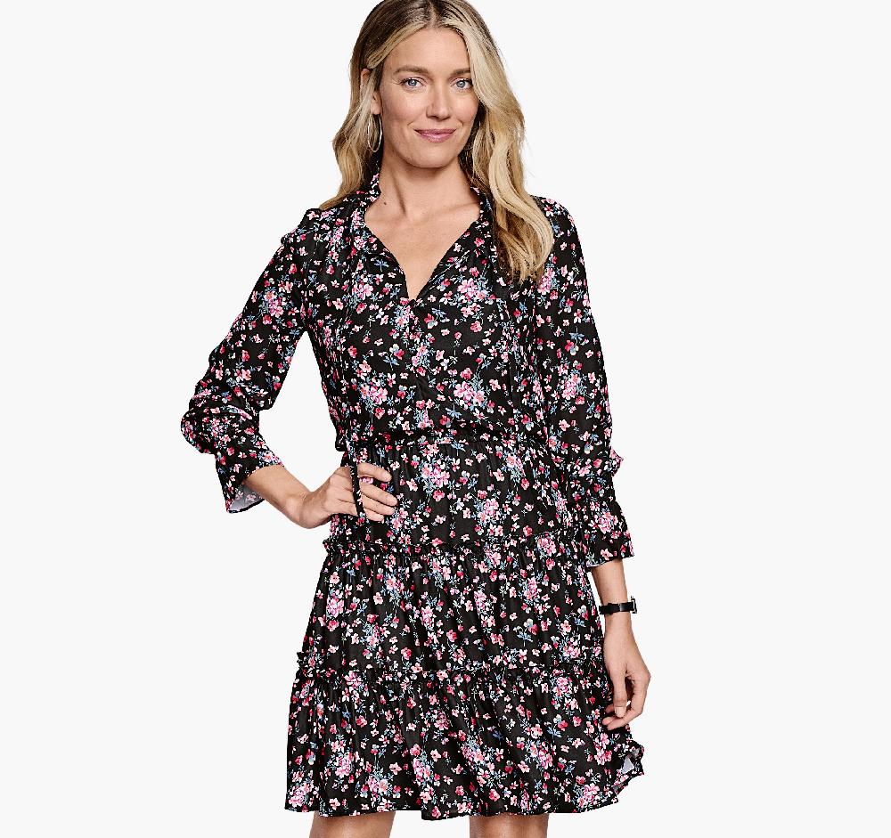 Johnston & Murphy Tiered Printed Dress Black/Pink