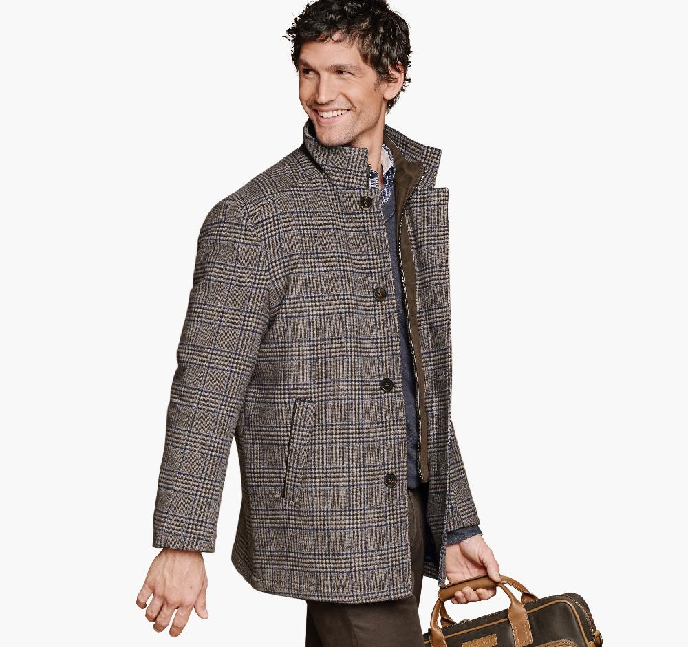 Johnston & Murphy Upton Car Coat Brown Plaid