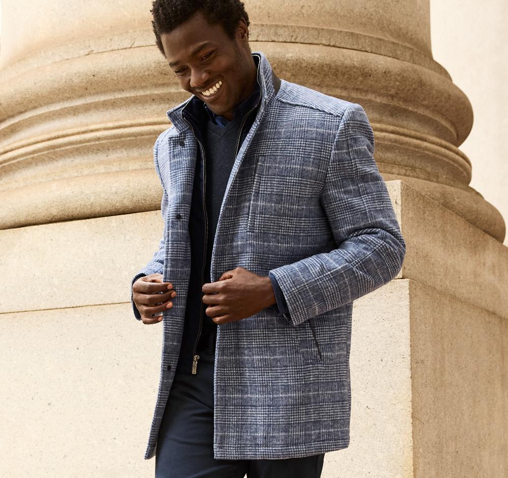 Johnston & Murphy Upton Car Coat Navy Plaid