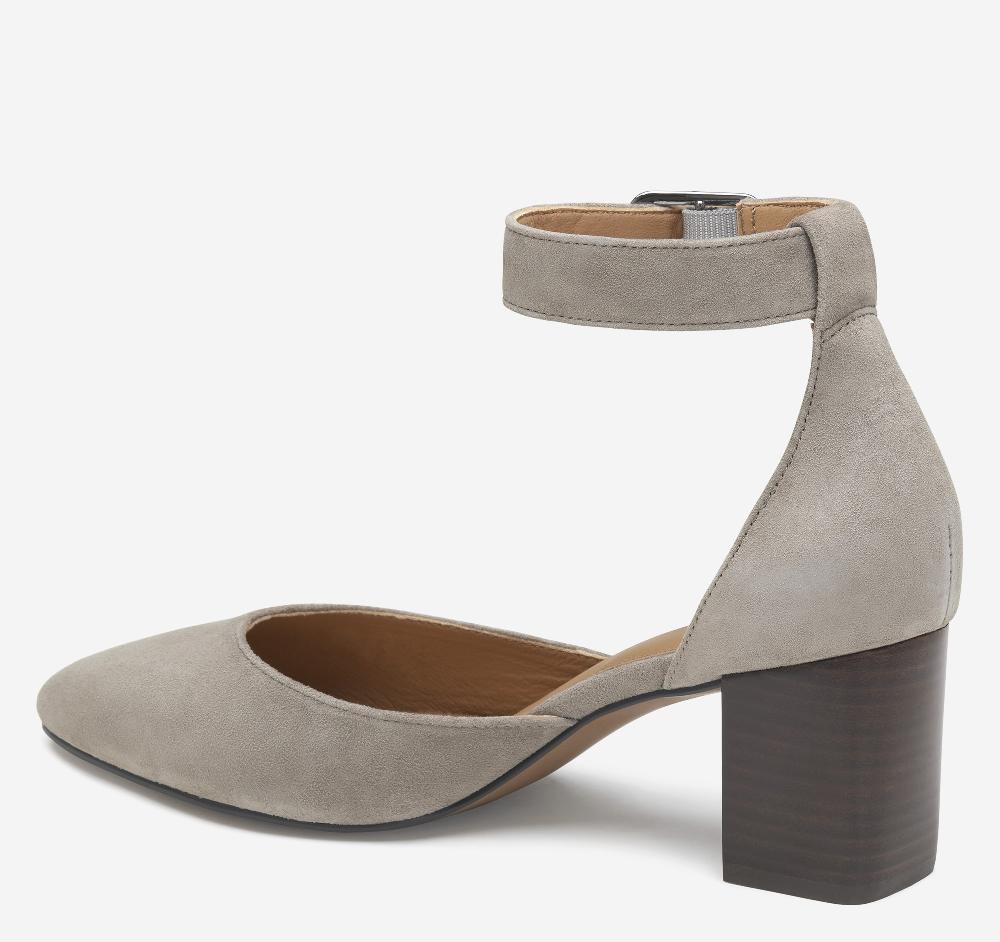 Johnston & Murphy Vicki Ankle Strap Taupe Kid Suede