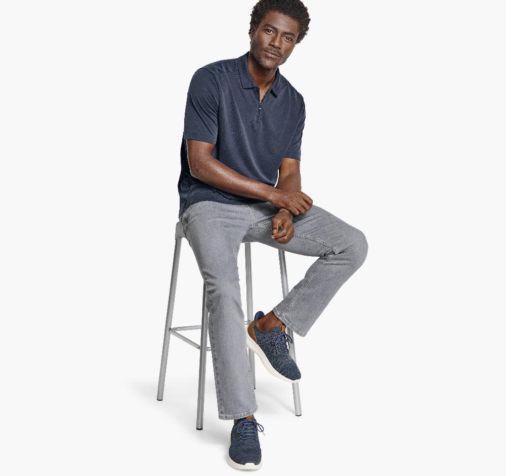 Johnston & Murphy Vintage Birdseye Zip Polo Navy