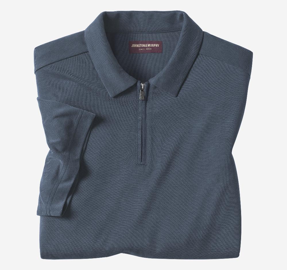 Johnston & Murphy Vintage Birdseye Zip Polo Navy