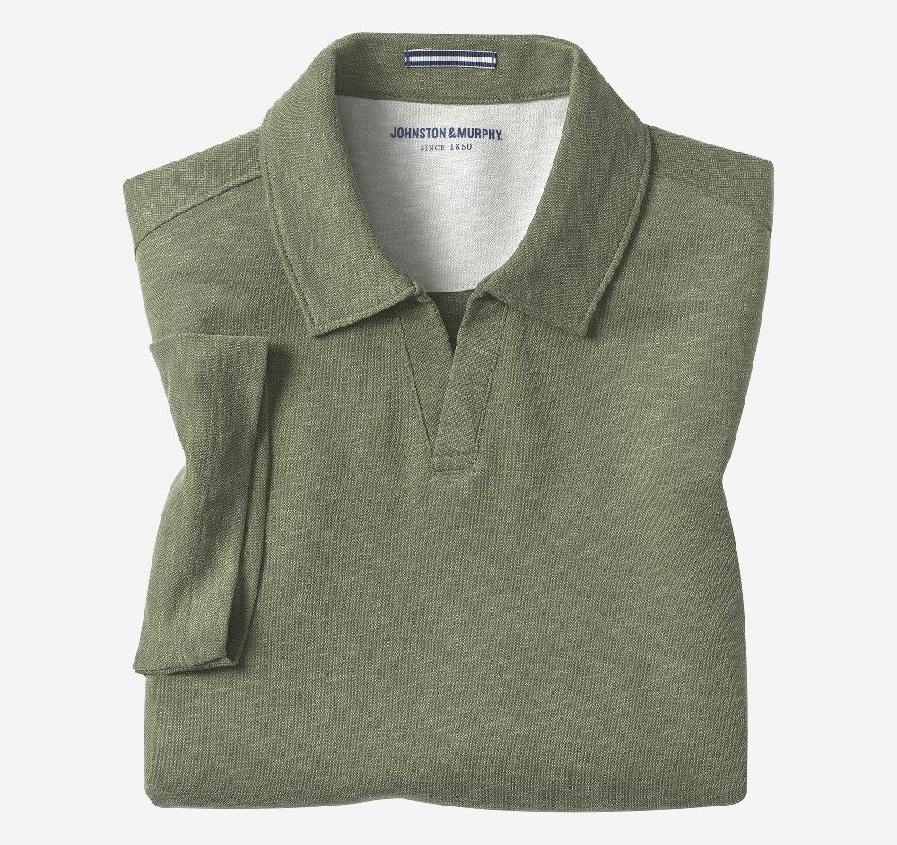 Johnston & Murphy Vintage Slub V-Neck Polo Olive