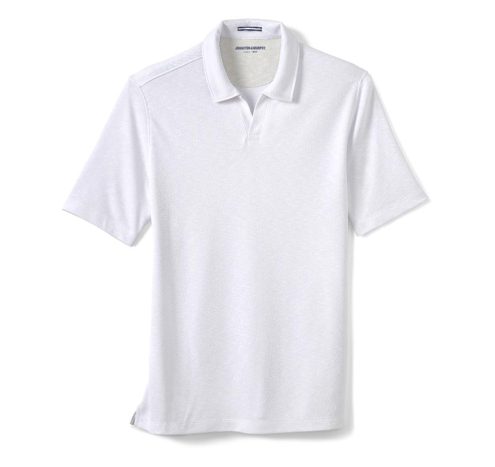 Johnston & Murphy Vintage Slub V-Neck Polo White