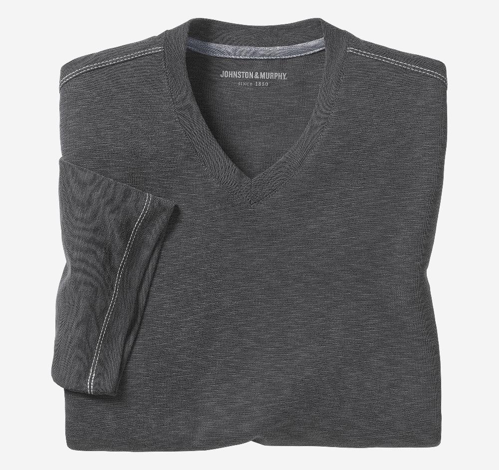 Johnston & Murphy Vintage Slub V-Neck Tee Charcoal