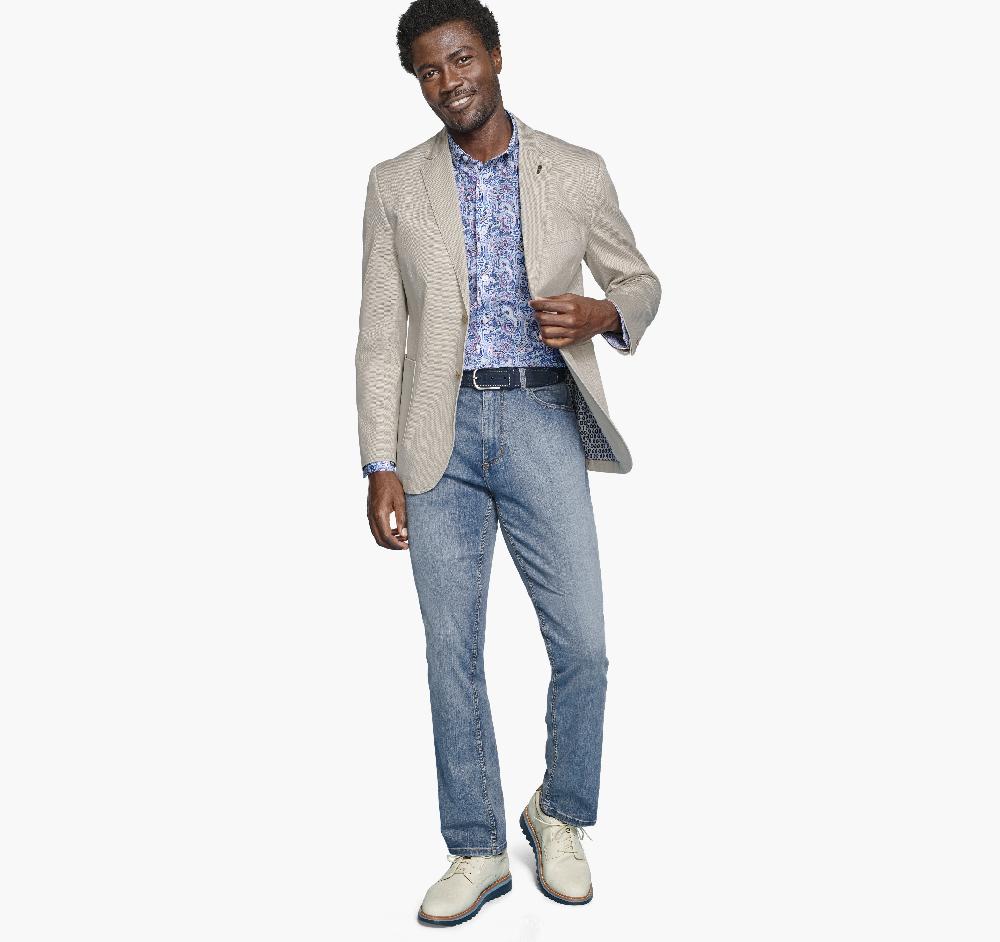 Johnston & Murphy Washed Cotton Dobby Blazer Stone