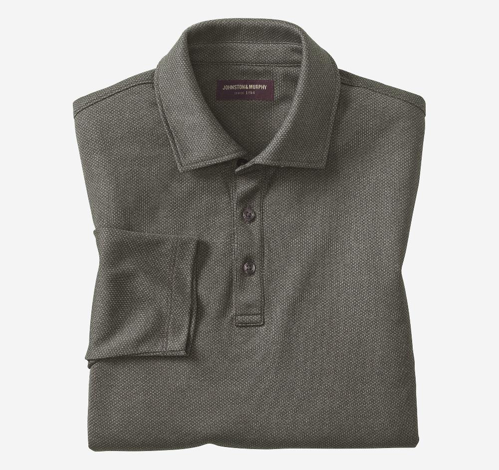 Johnston & Murphy Knit Jacquard Long-Sleeve Polo Olive
