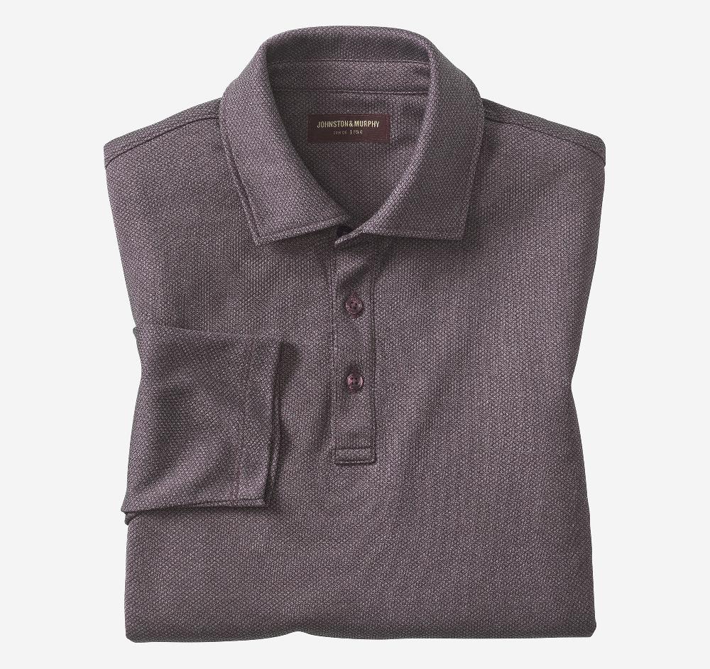 Johnston & Murphy Knit Jacquard Long-Sleeve Polo Purple
