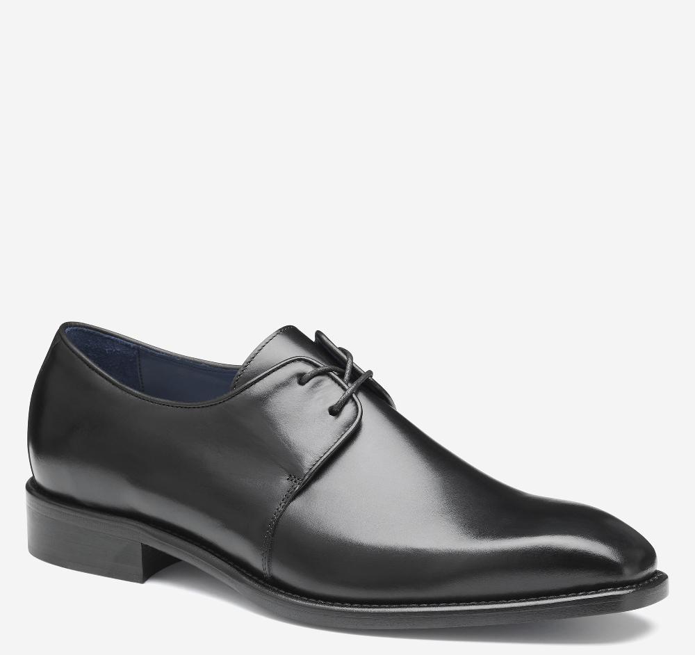 Johnston & Murphy Larson 2-Eye Plain Toe Black Italian Calfskin