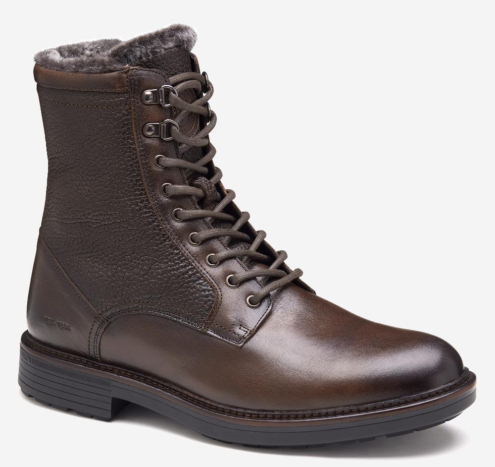 Johnston & Murphy Latham Plain Toe Shearling Boot Dark Brown European Calfskin/Shearling