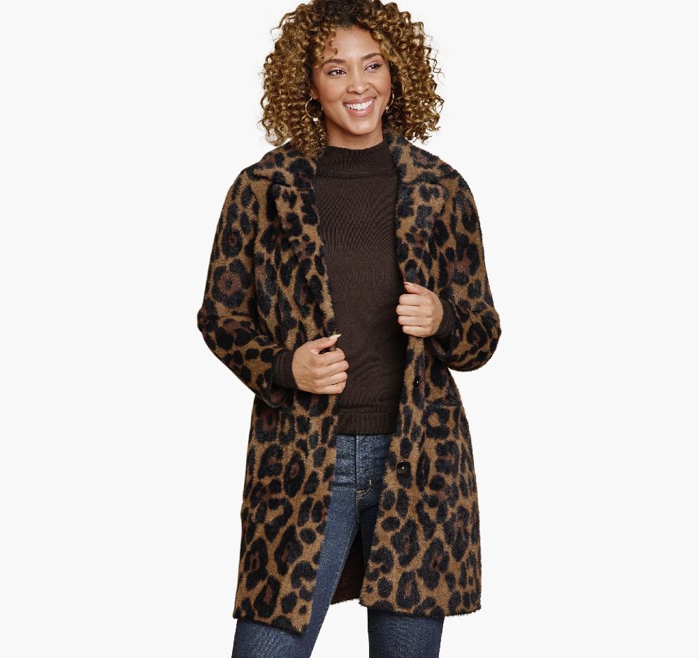 Johnston & Murphy Leopard Eyelash Coatigan Black/Brown