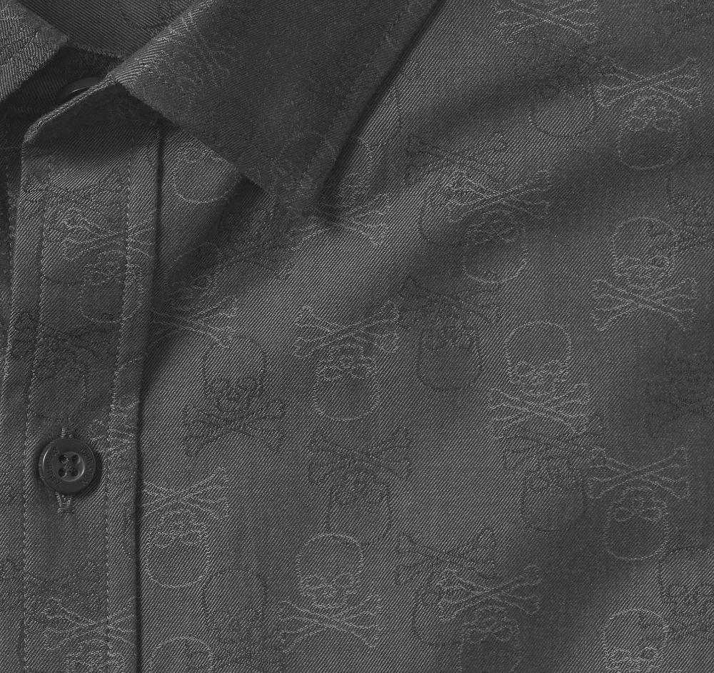 Johnston & Murphy Long-Sleeve Jacquard Shirt Black Skull
