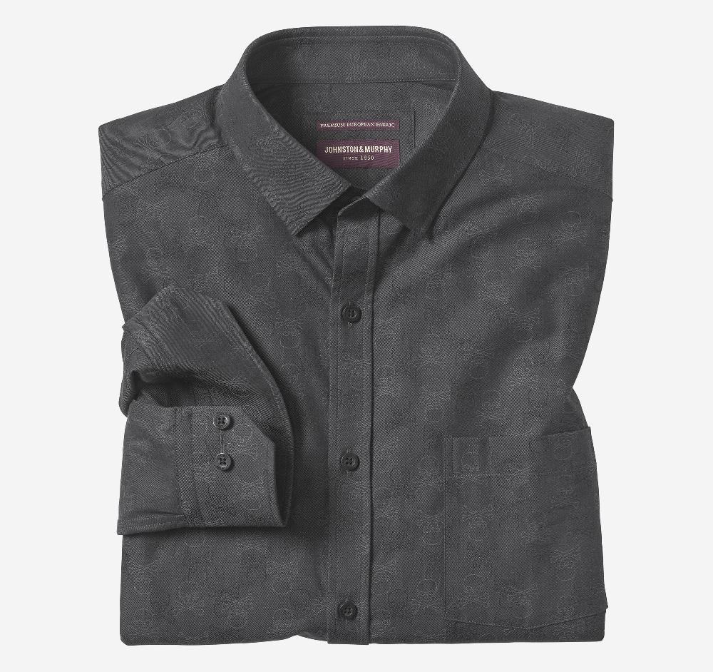 Johnston & Murphy Long-Sleeve Jacquard Shirt Black Skull