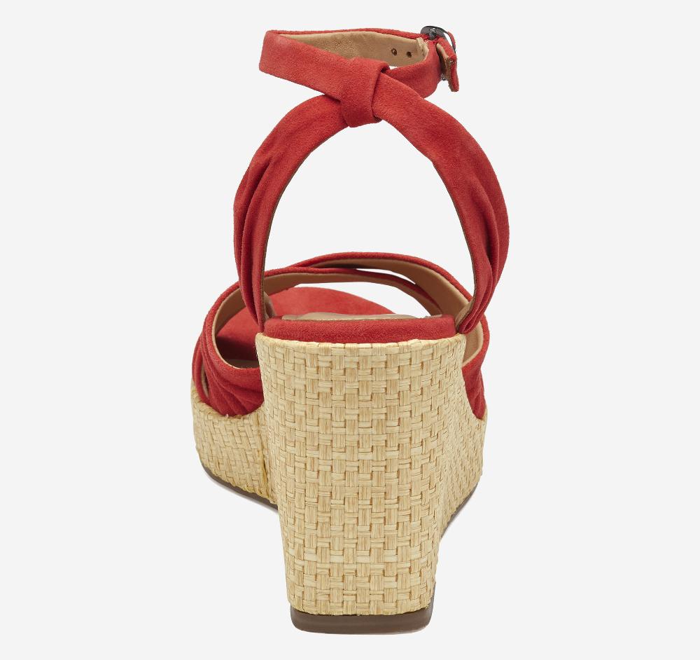 Johnston & Murphy Marcia Cross-Band Sandal Red Kid Suede