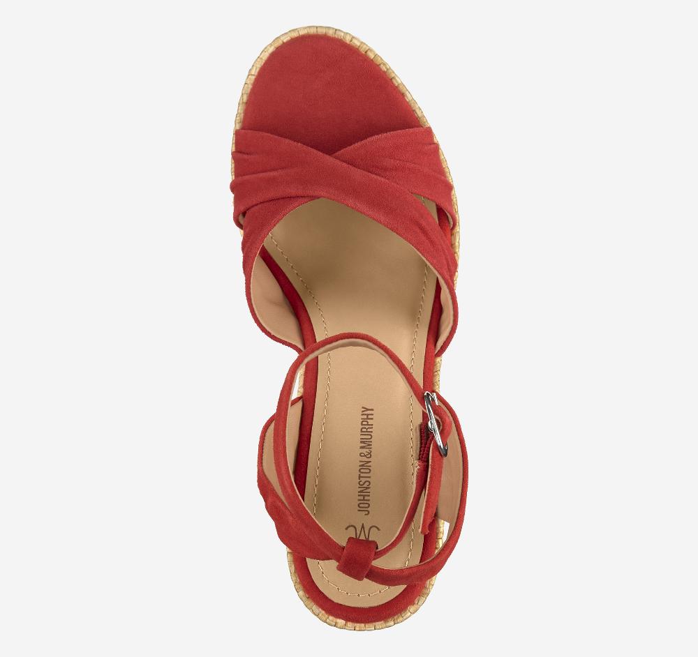 Johnston & Murphy Marcia Cross-Band Sandal Red Kid Suede