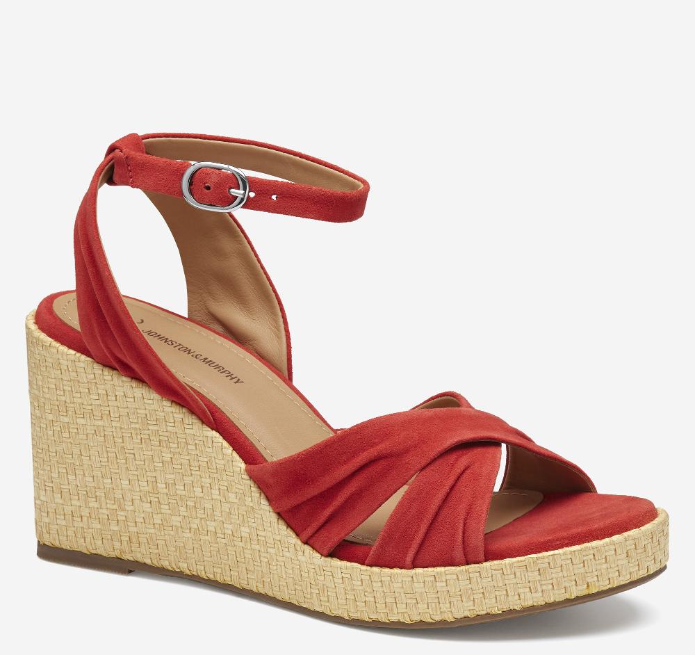 Johnston & Murphy Marcia Cross-Band Sandal Red Kid Suede